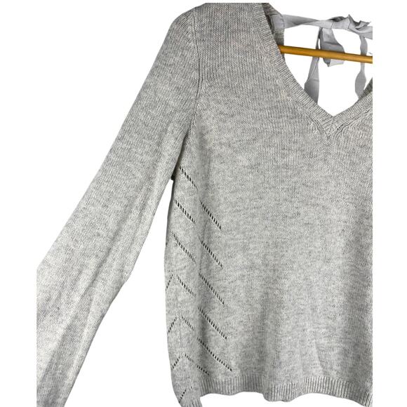 Anthropologie MOTH Light Gray Tie Back Neck Cashmere‎ Blend Sweater Size Small - Picture 4 of 10
